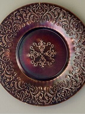 Vintage Copper Wall Plate 11.5” Ornate Floral Repousse Boho Decor